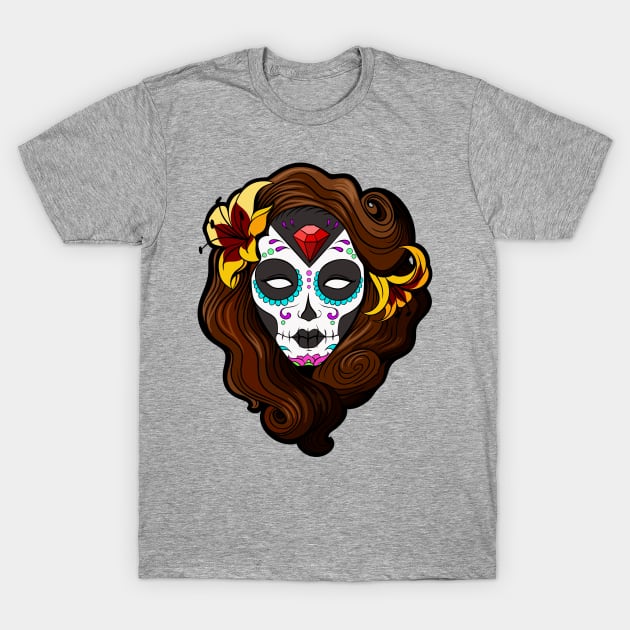 Day of the dead sugar skull pinup girl T-Shirt by Drawn2life